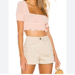 Superdown S Light Pink Ruffle Smocked Crop Top Puff Sleeve Blush Peach